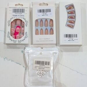 DIY Pink Nail Sets (3) and Silver Butterfly Nail Jewels NIB
